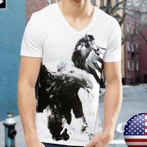 EXCHANGE EAGLE MEN'S WHITE V-NECK T-SHIRT SIZE L  (XL CREW NECK)